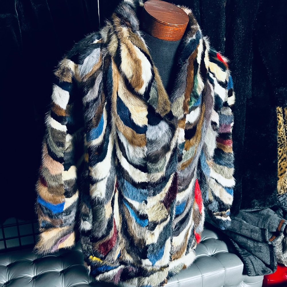 M. Jacques Designer Furs Vintage EXTREMELY RARE Dyed Multicolor Mink Fur Coat - Picture 3 of 9